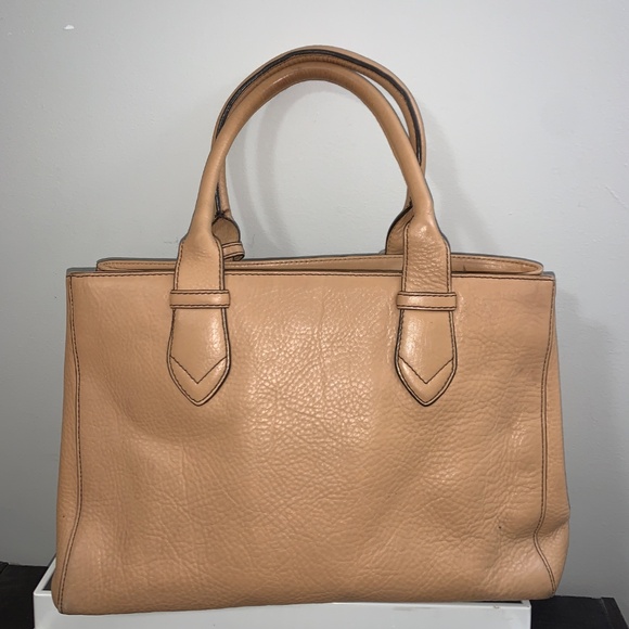 COLE HAAN Pebbled Leather Bag Top Handle Medium Satchel Luxe Neutral Early 2010s - Picture 2 of 14